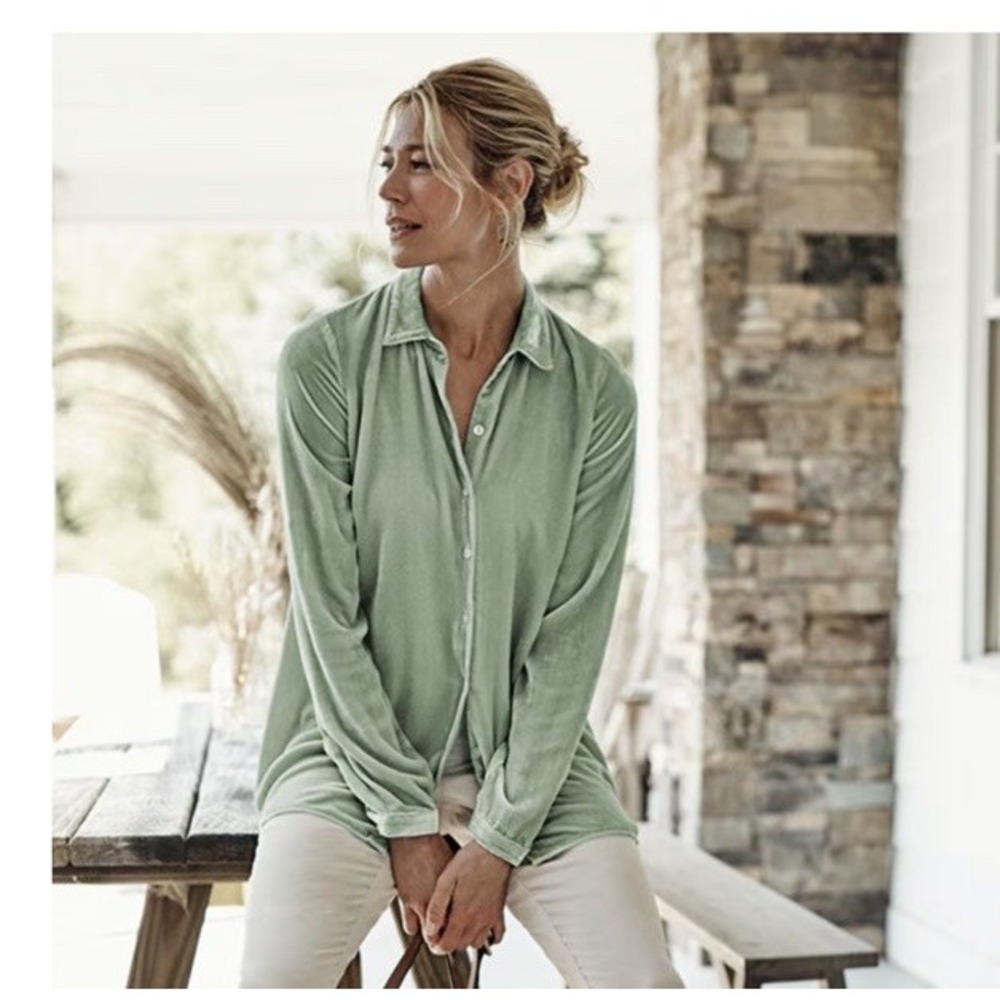 J Jill Velour Button Up Blouse In Mineral 2x Silk Blend‎ Brand New With Tags